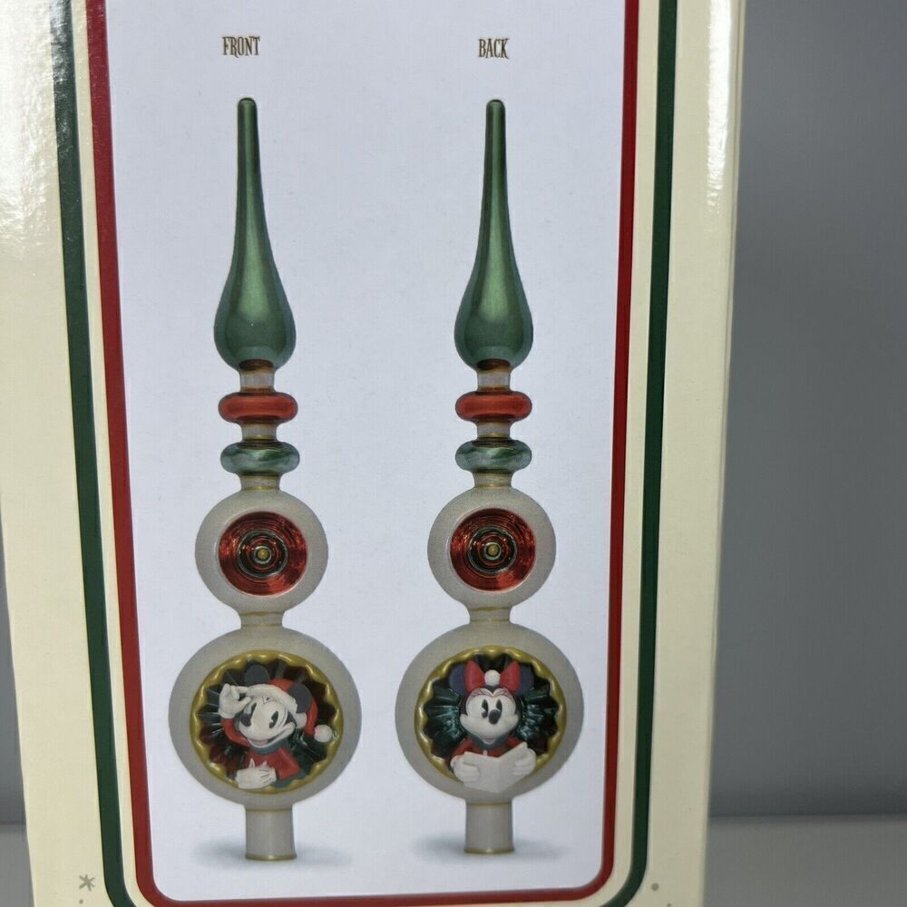 Mickey And Minnie Disney Finial Glass Tree Topper Christmas 12" Santa - Picture 10 of 12